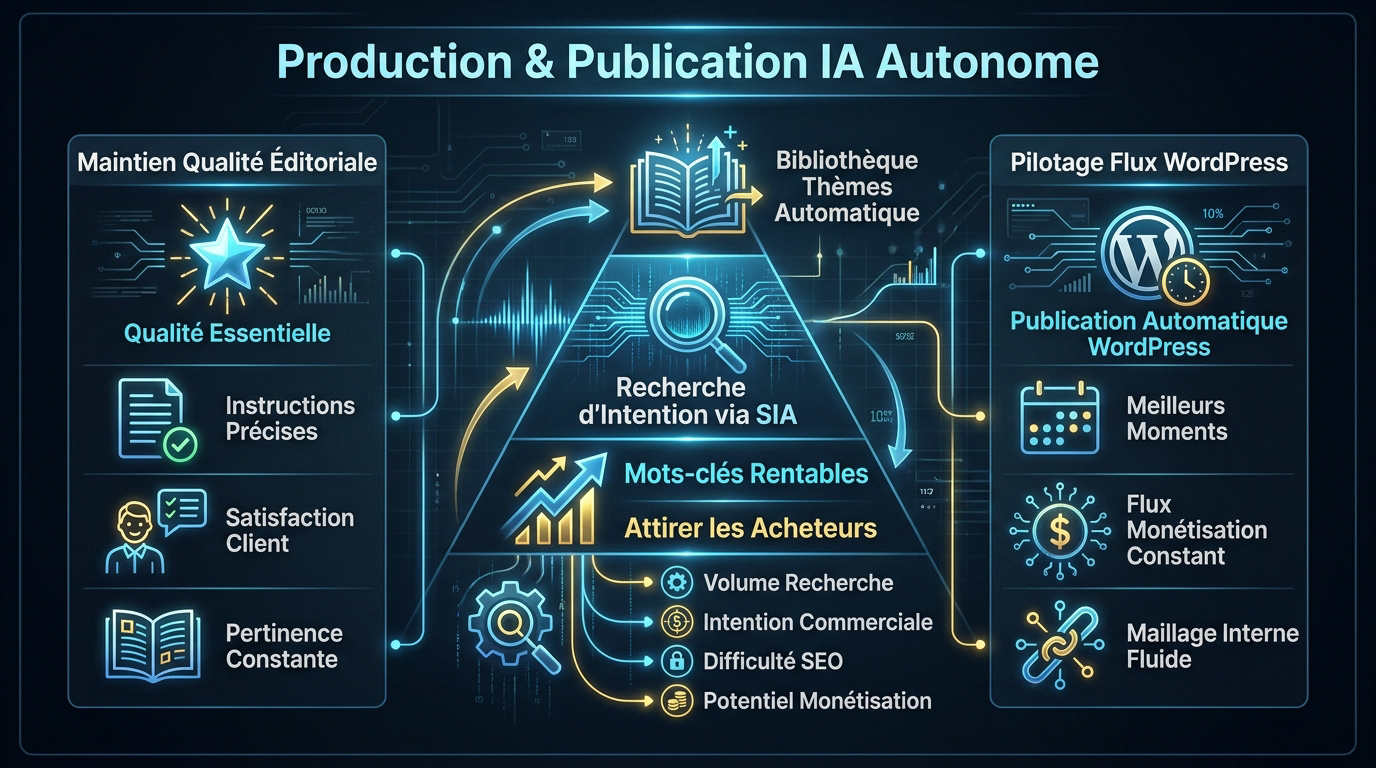 Processus d'automatisation de la production et de la publication de contenu par IA